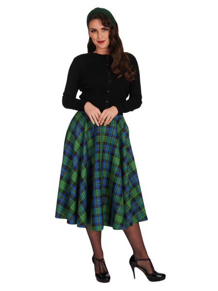 Winter Check Swing Skirt - Green