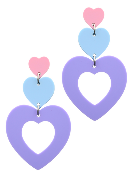 Triple Heart Drop Earrings - Pastels