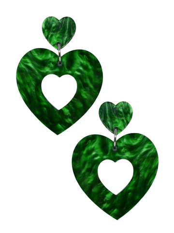 Sweetheart Hoop Earrings - Green Marble
