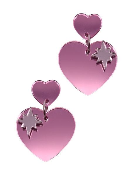 Sparkle Heart Earrings - Cherry Blossom