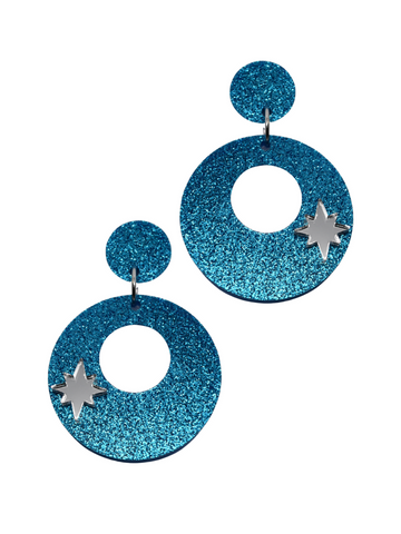 Sparkle Hoop Earrings - Blue Glitter