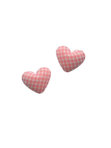 Gingham Heart Studs - Pink