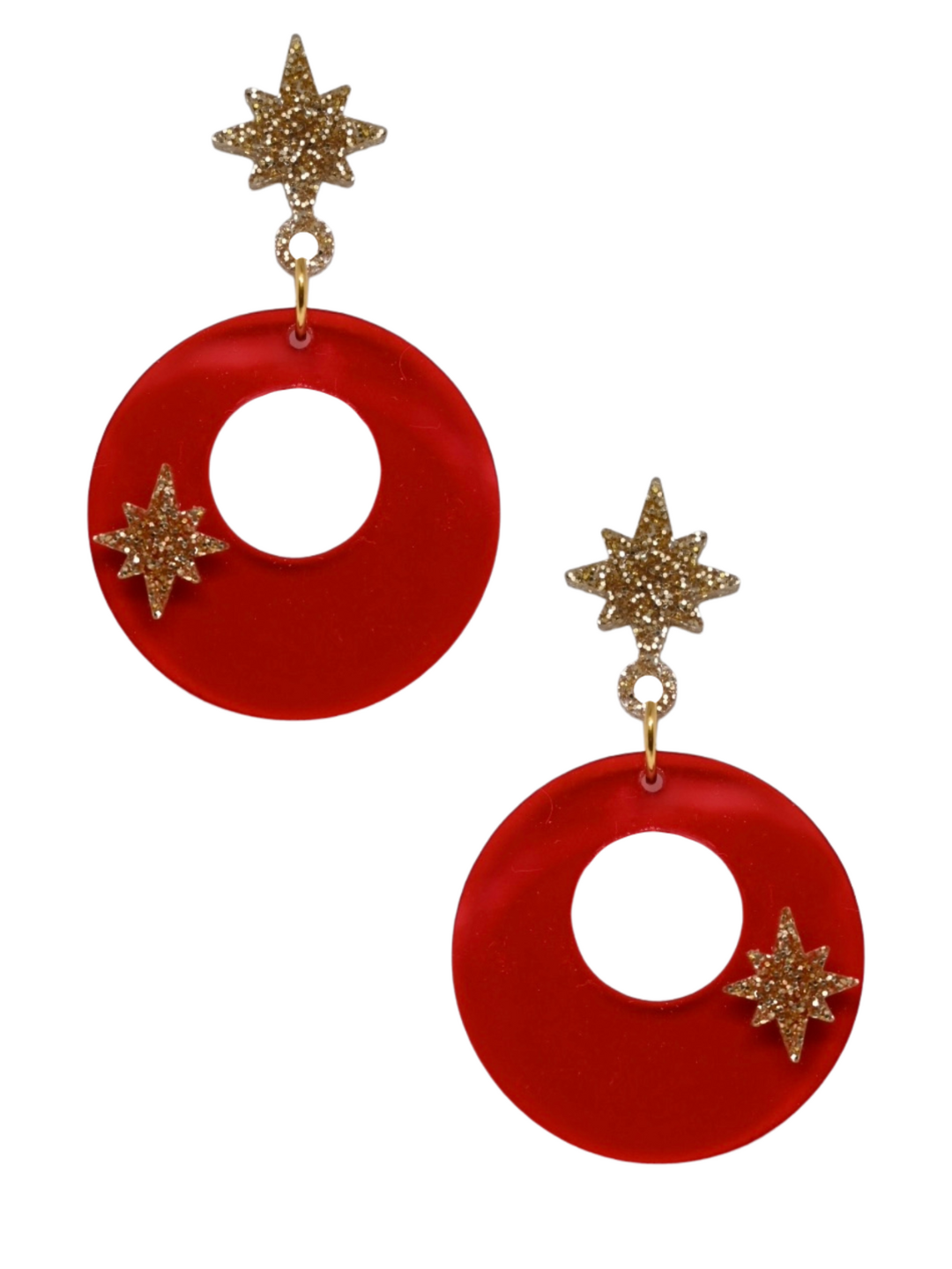 Gold Bauble Hoop Earrings - Red