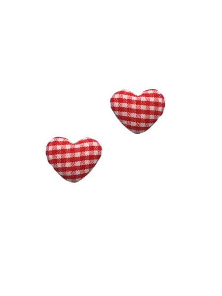 Gingham Heart Studs - Red