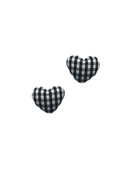 Gingham Heart Studs - Black