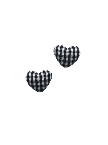 Gingham Heart Studs - Black
