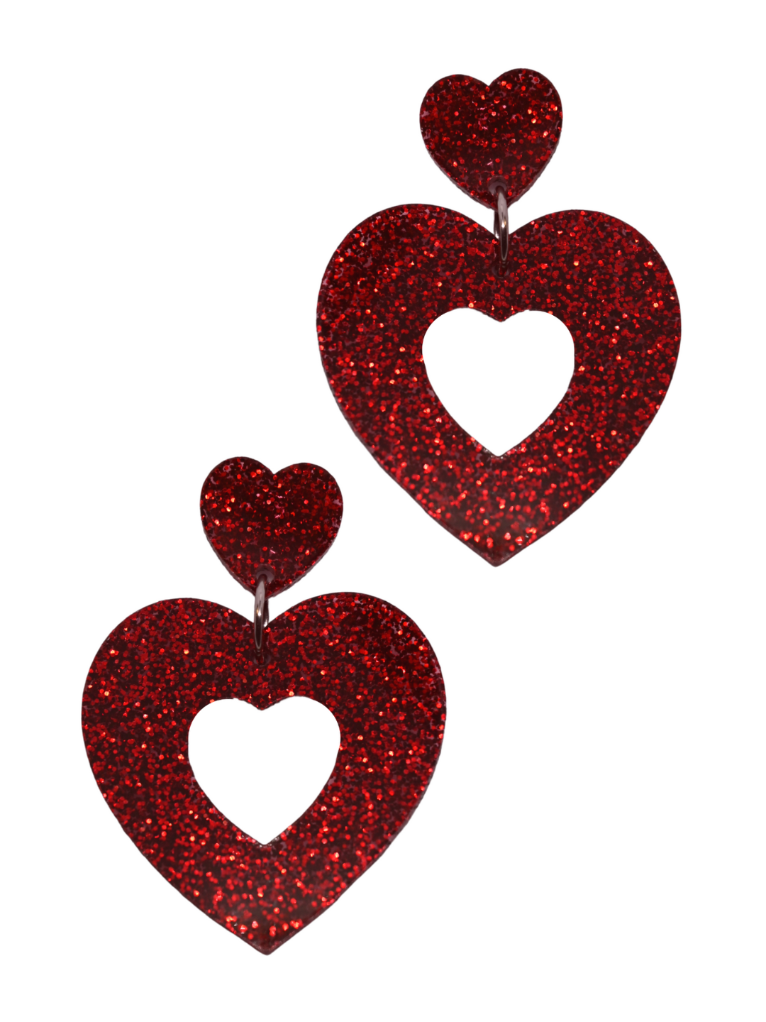 Sweetheart Hoop Earrings - Red Glitter
