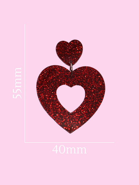 Sweetheart Hoop Earrings - Red Glitter