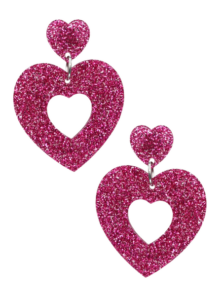 Sweetheart Hoop Earrings - Magenta Glitter